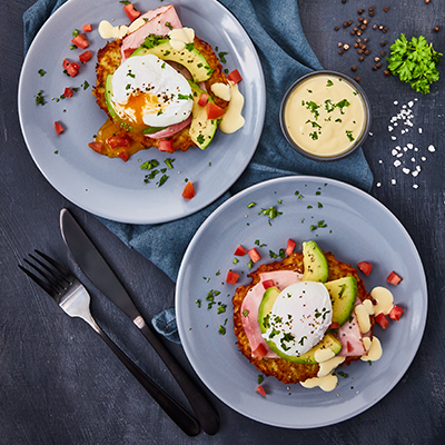 Frühstücks-Reibekuchen á la Eggs Benedict